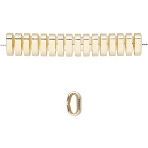 Bead 1pkg4 gold-finished, 41.5x7mm cutout oval tube, brass