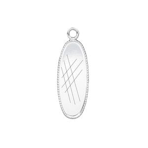 Drop, silver-plated brass, 23x9mm oval with beaded edge and 22x8mm oval bezel setting. Sold per pkg of 6.