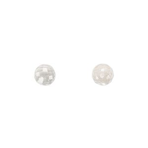 Quartz crystal 1pkg2, hand-cut half-drilled faceted round bead natural 6mm