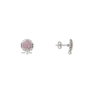 Earstud 1pkg2 sterling silver / garnet (natural), 12x11mm beaded hexagon / open loop, 1 pair