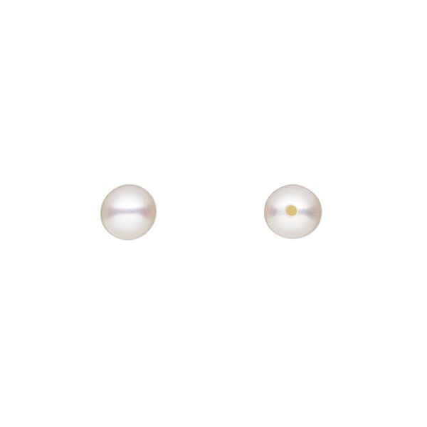 Pearl, cultured saltwater (bleached), white to light mauve or peach, 5.5-6mm half-drilled round, B- grade, Mohs hardness 2-1/2 to 4. Sold per pair. image number 0