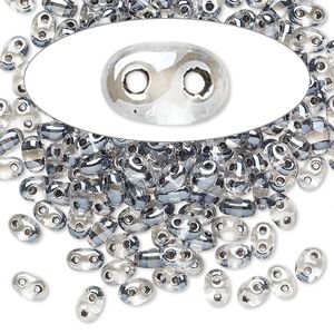 Seed bead, Preciosa Twin&trade; Czech glass, pkg/10g, 5x2.5mm oval, transparent grey terra color-lined clear, (38649).
