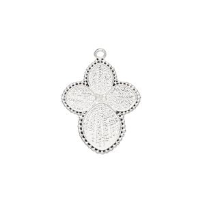 Drop, antique silver-plated brass, 20x17mm with (1) 10x8mm and (3) 6x4.8mm pure leaf settings. Sold individually.