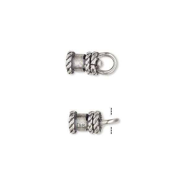 Crimp end 1pkg2 silver-plated, 8.5x6mm swivel tube / loop / rope trim design / 3mm inside diameter, brass / antiqued / JBB Findings image number 0