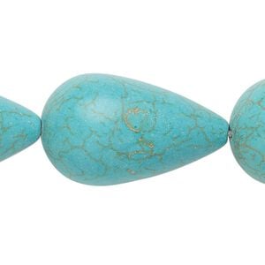 Bead, "turquoise" (resin) (imitation), blue-green, 33x20mm teardrop. Sold per 8-inch strand.