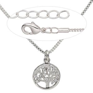 Necklace, Everyday Jewelry&trade;, cubic zirconia and silver-plated brass charm with silver-plated brass chain, 18 inches. Sold individually.