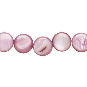 Mother-of-pearl shell 1pkg1, puffed flat round bead 15 inch orchid 9-10mm