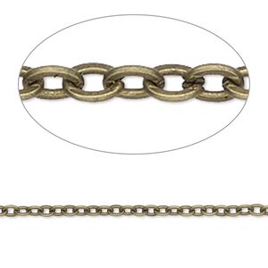 Chain 1pkg1 brass-plated cable, 2mm flat, antique steel 5 foot unfinished