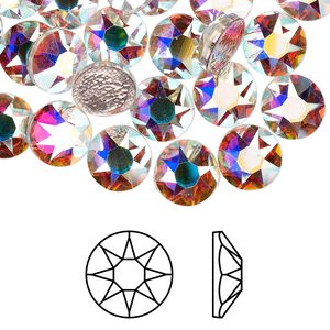 Flat back 144pk crystal AB foil back, Swarovski&reg; hotfix 8.412-8.672mm rose round SS40 2078HF