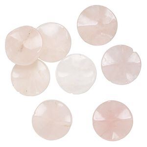 Bead, rose quartz (natural), 30mm wavy flat round with 0.5-1.5mm hole, C grade, Mohs hardness 7. Sold per pkg of 8.