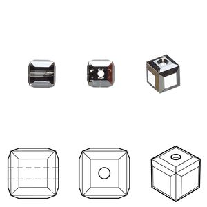 Bead 144pk crystal silver night, Swarovski&reg; 6mm cube 5601