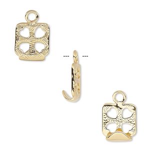 Drop, Almost Instant Jewelry&reg;, gold-finished "pewter" (zinc-based alloy), 15x13mm square with cutout hearts and 12x12mm chessboard setting. Sold per pkg of 2.