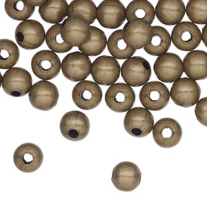 Bead 1pkg100 brass-plated, 6mm round, steel antique