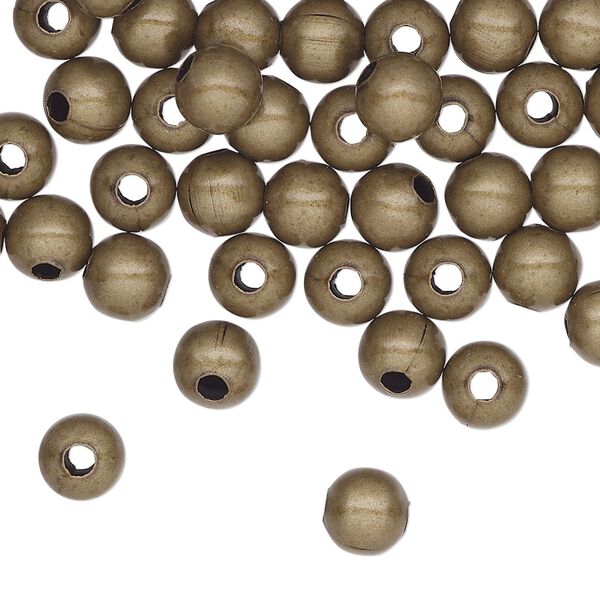 Bead 1pkg100 brass-plated, 6mm round, steel antique image number 0