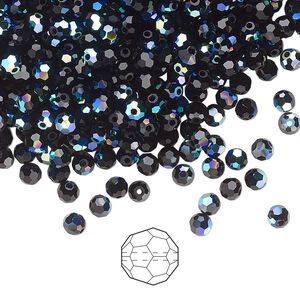 Bead 720pk jet AB, Preciosa Czech crystal 3mm round