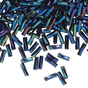Bead, Preciosa Ornela Czech glass, bugle bead, pkg/500g, #3 twisted, blue iris opaque black, (59135).