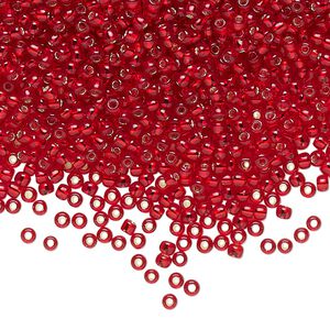 Seed bead, TOHO BEADS&reg;, glass, pkg/7.5g, #11 round, transparent silver-lined ruby (TR-11-25C).