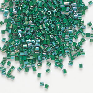 Seed bead, Dyna-Mites&trade;, glass, 1pkg40g, #11 2-cut hex, opaque rainbow pine green (774R 11/0 2CUT)