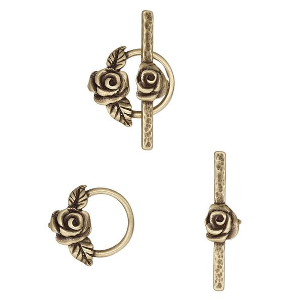 Clasp toggle 1pkg1, 17.5x16.5mm round, antiqued brass JBB Findings 1-strand image number 0