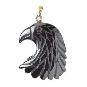 Hemalyke&trade; / steel / brass 1pkg2, gold-plated 1-sided eagle head pendant 29x25mm