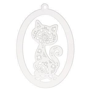 Focal, Lazer Lace&trade;, stainless steel, 40x28mm double-sided open oval with cat design. Sold per pkg of 2.