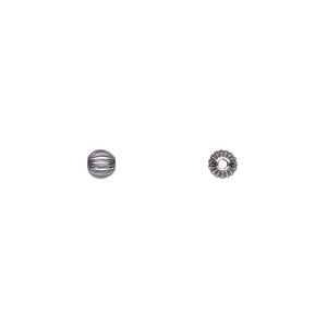 Bead 1pkg50 sterling silver, 4mm seamless corrugated round, antiqued
