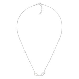 Chain 1pkg1 sterling silver 3-link connector, 32x4mm necklace component / springring clasp, clear cubic zirconia 18 inch