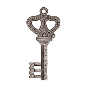 Focal, gunmetal-plated "pewter" (zinc-based alloy), 34x17mm double-sided key with double heart design. Sold per pkg of 10.