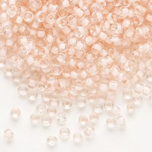 Seed bead, Dyna-Mites&trade;, glass 1pkg40g, #8 round, translucent inside dyed color peppermint pink (212 8/0 RR)