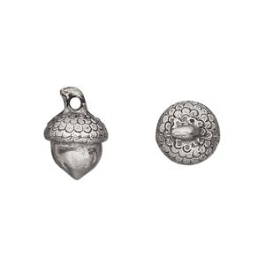 Charm, pewter (tin-based alloy), pkg/1, antiqued, 12x11mm 3D acorn.