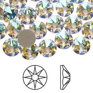 Flat back 12pk crystal shimmer foil back, Crystal Passions&reg; 8.412-8.672mm rose round SS40 2088