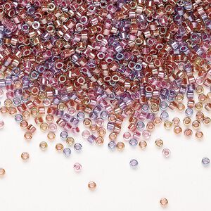 Seed bead, Miyuki Delica&reg;, glass, pkg/250g, #11 round, transparent inside dyed color purple/salmon mix (DB0982).