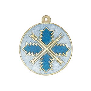Drop, enamel and gold-finished brass, dark blue and light blue, 25-26mm single-sided flat round with southwest design. Sold per pkg of 2.