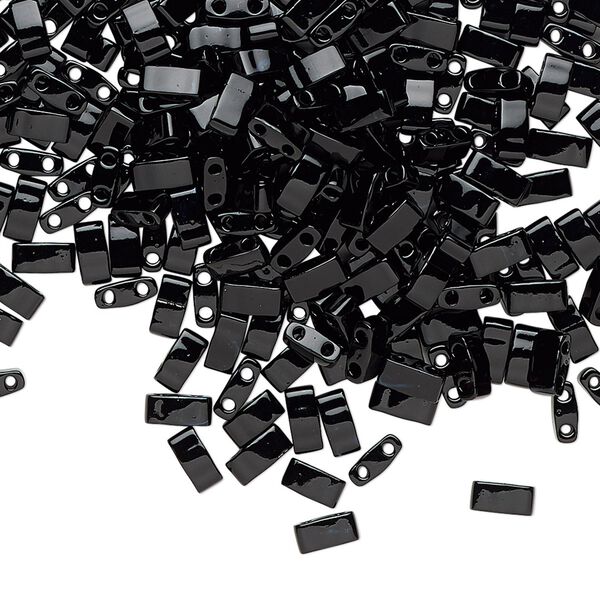 Seed bead, TILA&reg;, glass, pkg/250g, 5x2.3mm half tila rectangle, opaque black, (HTL-401). image number 0
