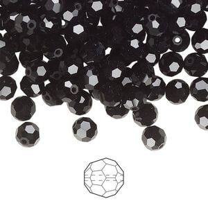 Bead 24pk jet, Preciosa Czech crystal 5mm round