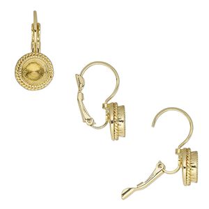 Ear wire leverback 1pkg2 Almost instant jewelry&reg; gold-plated "pewter" (zinc-based alloy), 25.5mm / rope edge / SS34 chaton glue-in setting, 1 pair