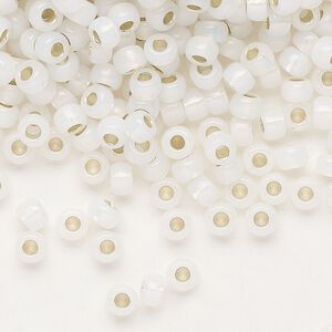 Seed bead, Miyuki, glass, pkg/25g, #6 rocaille, translucent silver-lined opal (RR-551).