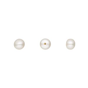 Pearl, White Lotus&trade;, cultured freshwater (bleached), white, 5-5.5mm half-drilled button, B grade, Mohs hardness 2-1/2 to 4. Sold per pair.