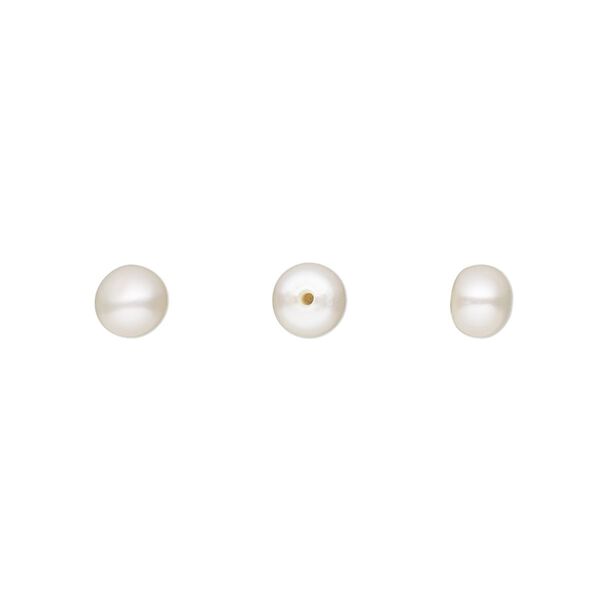 Pearl, White Lotus&trade;, cultured freshwater (bleached), white, 5-5.5mm half-drilled button, B grade, Mohs hardness 2-1/2 to 4. Sold per pair. image number 0