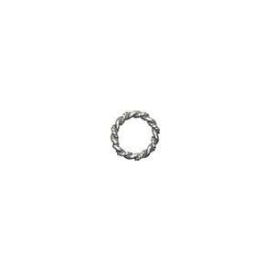 Jump ring 1pkg6 sterling silver, 8mm soldered closed round / twisted & smooth wire, 5.4mm inside diameter / antiqued