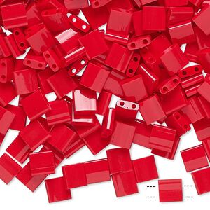 Seed bead, TILA&reg;, glass, pkg/40g, 5mm full tila square, opaque red, (TL-408).