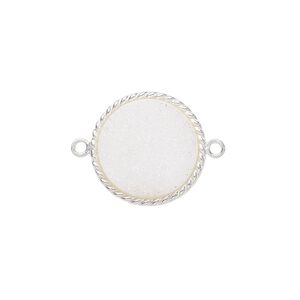 Link, druzy agate (natural) and sterling silver, 17-19mm hand-cut single-sided flat round with twisted wire design. Sold individually.