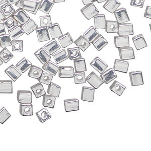 Seed bead, Miyuki, glass, pkg/250g, 3.5-3.7mm square, opaque silver-plated (SB-961).