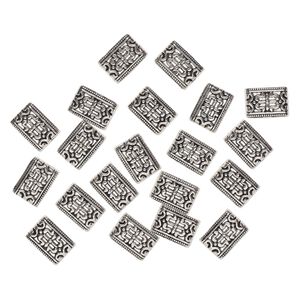 Bead spacer 1pkg20 silver-finished "pewter", 16x12mm-16x13mm textured rectangle / fits up to 2mm round, antique 5-strand