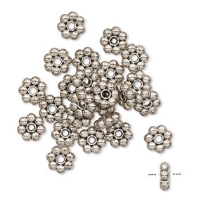 Bead 1pkg24 "pewter", 6x2mm beaded rondelle, antiqued