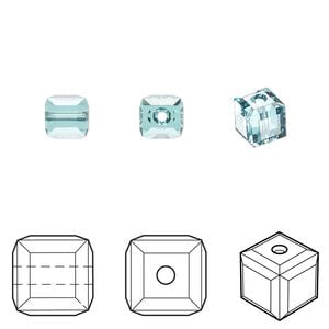 Bead 6pk light turquoise, Crystal Passions&reg; 6mm cube 5601