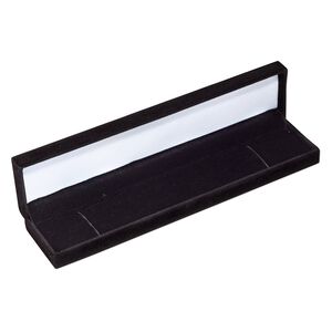 Box, bracelet, flocked velveteen, black and white, 9 x 2 x 1-inch rectangle. Sold individually.