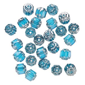 Bead, Czech glass, translucent aqua blue and metallic gunmetal, 6mm round cathedral. Sold per pkg of 26.