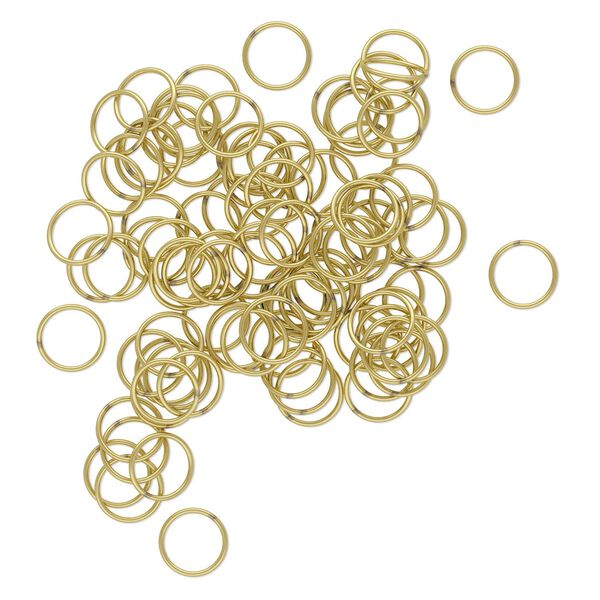 Jump ring 1pkg100 brass, 10mm soldered closed round, 20 gauge / 8.4mm inside diameter image number 0