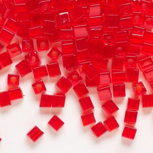 Seed bead, Miyuki, glass, pkg/250g, 3.5-3.7mm square, transparent red (SB-140).
